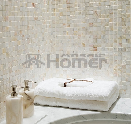 white bathroom mosaic tiles, mother of pearl tiles, shell mosaic,  HOMR MOSAIC, 11 sqf per lot