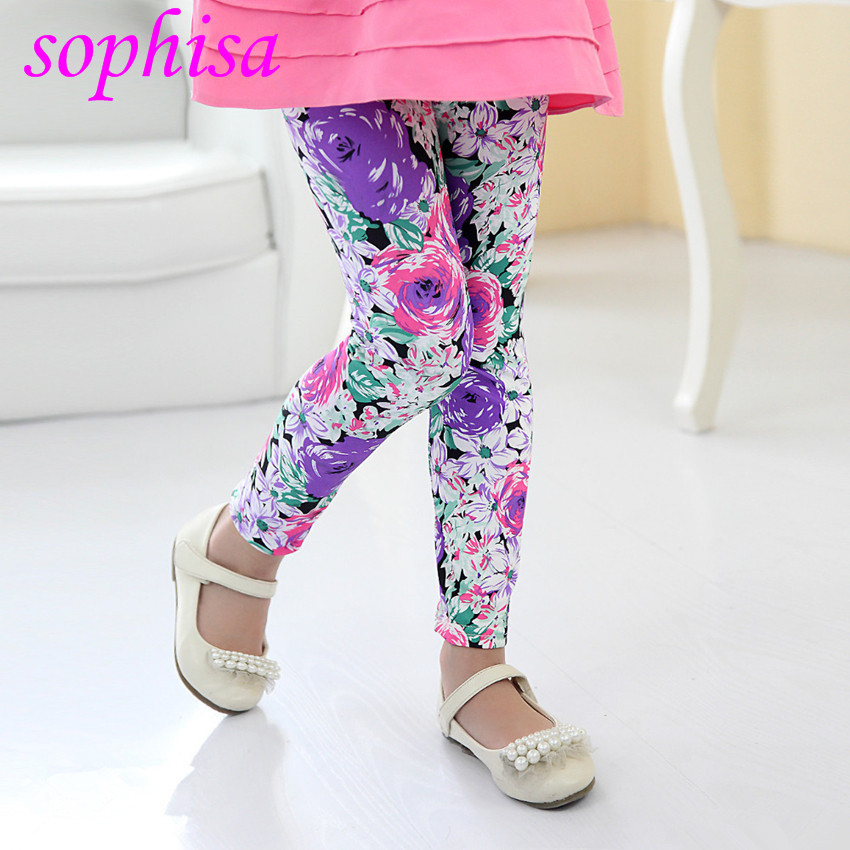 Sophisa New summer children s wholesale leggings flower printing girl calf length trousers ankle length trousers