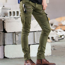 Hi-Street Mens Denim Biker Cargo Jeans Brand Design Men Stretch Skinny Moto Pencil Jeans Runway Distressed Motorcycle Jean Q1690
