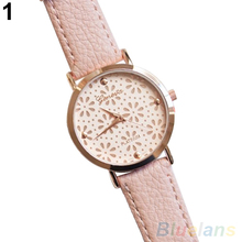 Women s Geneva Faux Leather Band Elegant Flower Casual Analog Quartz Wrist Watch 6LA1