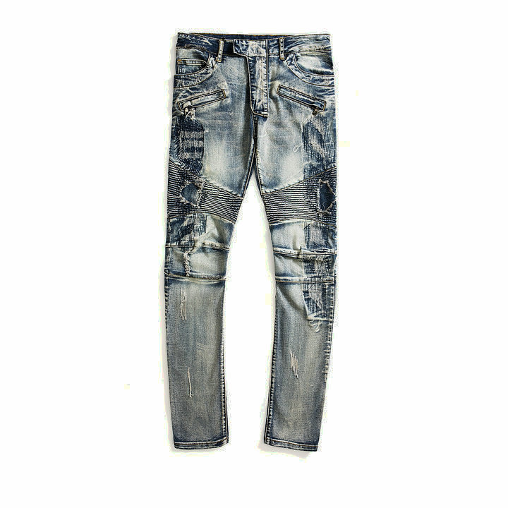 2015 new brand designer blmain mens straight jeans denim cotton biker printed jeans men's ripped jeans