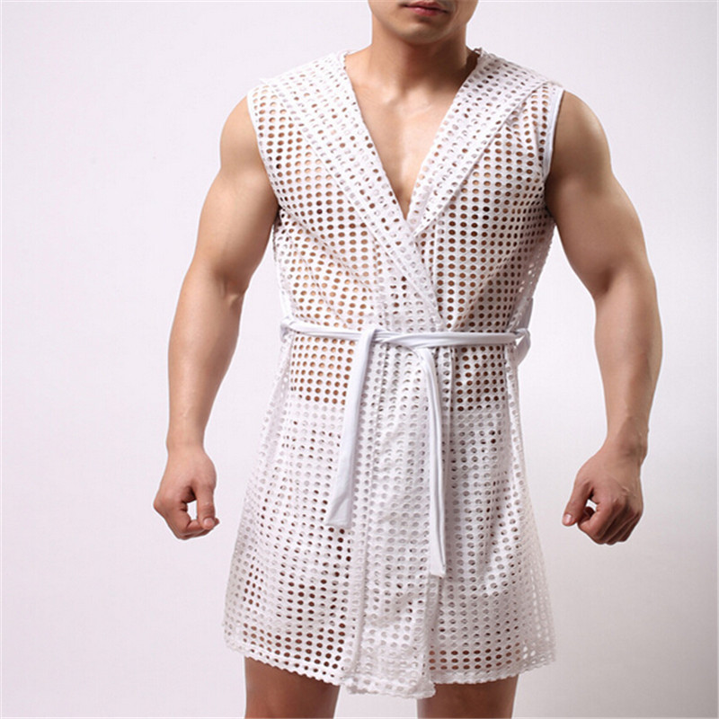 2019 Wholesale Men Sleepwear Bath Wear,Men Sexy Mesh Pajamas Long,Mens
