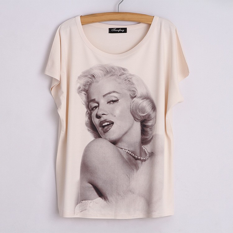 2015-new-spring-and-summer-t-shirt-women-Mona-printing-cotton-bat-sleeve-loose-round-neck