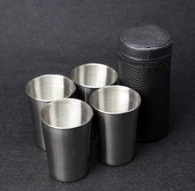 4 Pieces 180ml Beer Cups with Bag Outdoor Travel Mugs Stainless Steel Cups