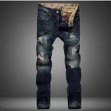 European Street styles Mens brand Slim straight Jeans New Classic Print Inner Waistband Male Denim trousers
