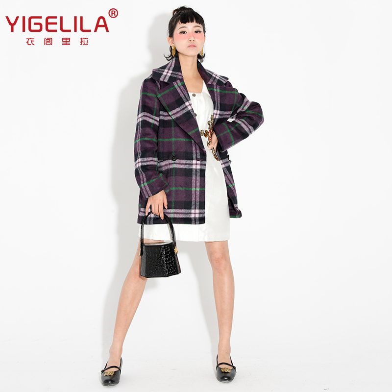 YIGELILA 9262 Latest Autumn Winter New Vintage Plaid Woolen Women Coat Free Shipping