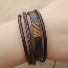 HOT Wrap Leather Bracelets & Bangles for Men and Women Black and Brown Braided Rope Fashion Man Jewelry E-0010