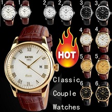 Parejas hombres clásicos relojes moda de mujeres de moda reloj moda genuinos marca de cuero del cuarzo resistentes al agua reloj