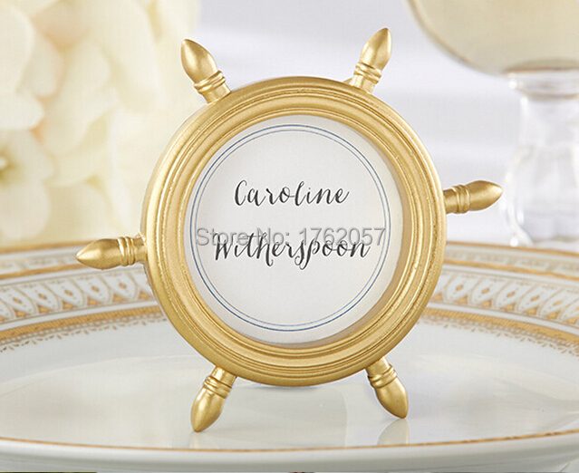 Description Picture 2 of itemWedding Decorations 15pcs Frame Wedding Gift Gold Ship Wheel Picture/Photo Frame Place Card Holder Favors