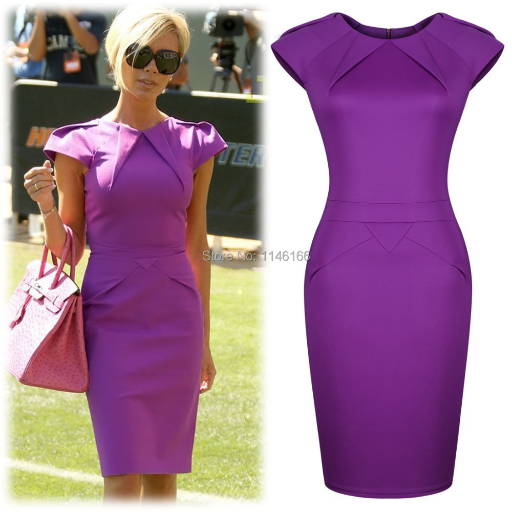 Wholesale Women Ladies 2015 New Summer Style Purple Offices Business Bodycon Wear to work Party Career Dresses Size SM-XXL 0056