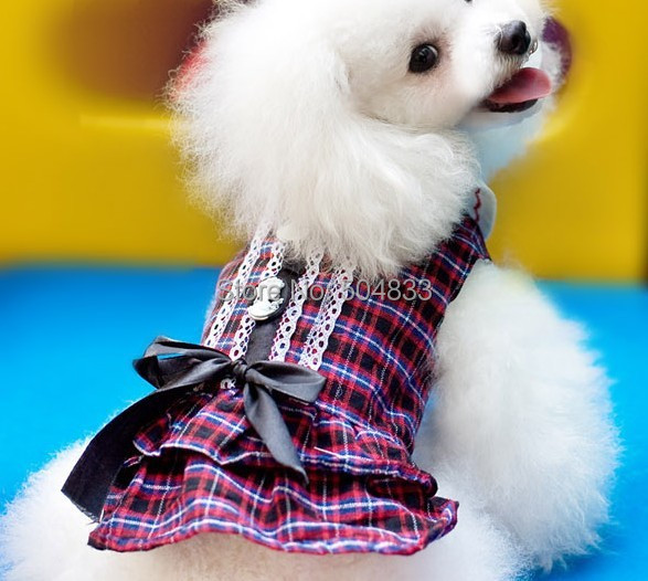 Grid Print Dog Dress with Black Bow font b Scotland b font Style Puppy Doggie Summer