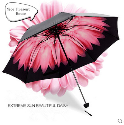2016 New fashion little Daisy series creative sunny and rainy black coating good quality sunscreen folding umbrella