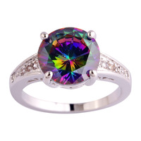 Wholesale Engagement Bridal Round Cut Rainbow & White Sapphire 925 Silver Ring Size 6 7 8 9 10 11 12 Women Jewelry Free Shipping