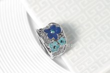 Fashion Elegant 18K Real Gold Plated SWA ELEMENTS Austrian Crystal Blue Plum Blossom Flower Ring FREE