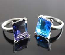 Square Anel Feminino Purple Stone Wedding Rings Sterling Silver Ruby Jewelry for Women Blue CZ Diamond