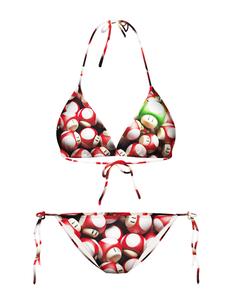 Women Girl Lovely Sexy 3d Mushroom Strappy Halter Bikini Set Bathing