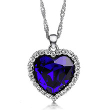 Romantic 925 Sterling Silver Link Chain Titanic Ocean Heart Pendant Necklaces For Women  Blue Crystal Choker Necklace Jewelry