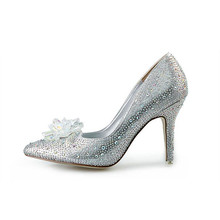 Cinderella Shoes New 2016 Women Pumps Sexy Prom Rhinestone Wedding Shoes Bridal High Heels Pointed Toe