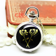 Europe and the United States selling concise fashion small Enamel Black Pentagram flowers quartz Pocket Watch