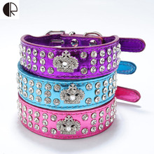 Bling 3 Ряда Горный Хрусталь Кожа Большая Собака Colloars Корона Шарм Собаки Жгут Ожерелье Товары Для Собак Аксессуары HP646