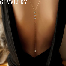 Women Crystal Backdrop Necklace Gold Plated Bikini Beach Crossover Back Body Chain Jewelry Wedding Backless Dress Accessories