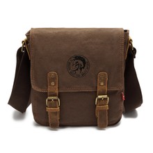 Geniue Leather + Canvas Crossbody Bag High Quality Coffee Messenger Bags Retro Shoulder Bags Brand Vintaghe Men Satchel Bag