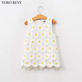 VORO BEVE New fashion 2017 summer girls dress sunflower sleeveless dresses baby girl princess dress vestidos