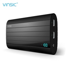 VINSIC IRON 20000mAh Smart Identification Dual USB PortPower Bank Universal Support Quick Charge Cell Phones Black