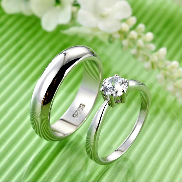 Wholesale Promotion 2 Pcs Lovers 925 Silver White Zircon Ring Men Wedding Rings for Men and