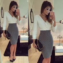 2016 summer women dress vestidos v neck white long sleeve bodycon party sexy club office shirt evening midi t shirt dresses