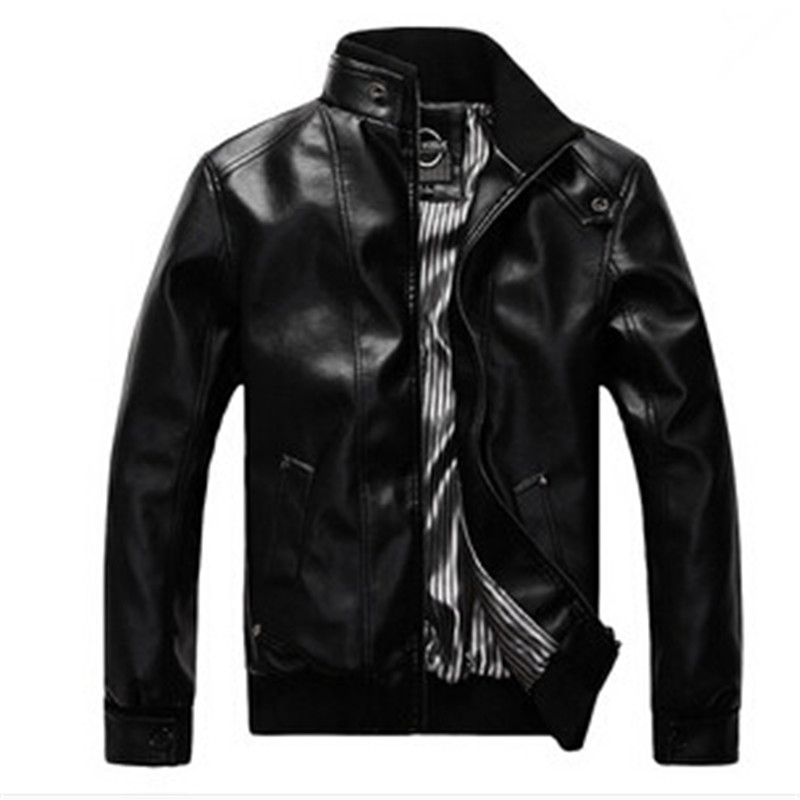 Young Fashion Men Leather Jackets Black / Coffee Large Size M-5XL New Brand Mandarin Collar Super Quality Men Casual Coats