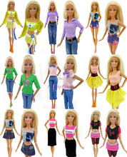 One Lot = 5 Sets Randomly Pick Fashion Lady Outfit Fashion Wear Blouse Trousers Shorts Pants Skirt Clothes For Barbie Doll