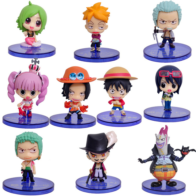 10 шт./компл. One Piece Фигурку Игрушки Q Версия Луффи Зоро нами Мини Модель С Коробкой Цвета Бесплатная Доставка