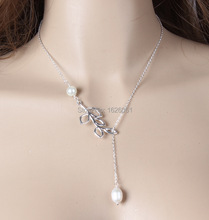 Free Shipping Hot Sale New Arrival Silver Fashion Jewelry Double Pearl Leaves Sexy Necklace