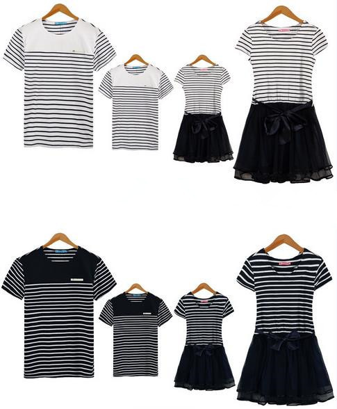 Family Look Striped Summer Dress 2015 Patchwork Family Matching Outfits Matching Mother Daughter Clothes Bow Mesh Tutu Dresses14