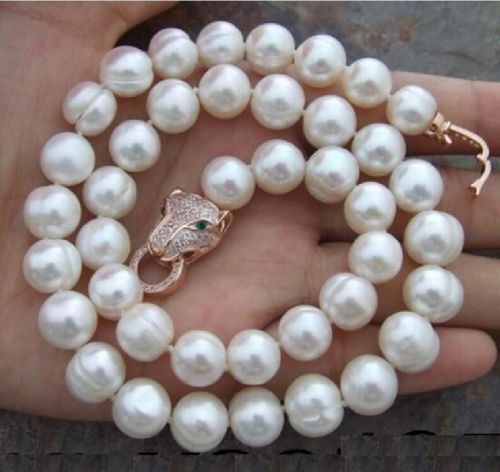 NEW-HUGE-10-12MM-NATURAL-SOUTH-SEA-WHITE-PEARL-NECKLACE-18INCH
