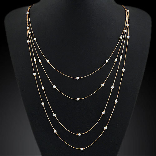 Fashion Body Chain Multi Layers Gold Chain Necklace Jewelry for Women Mujer Pearl Long Necklaces Femininos