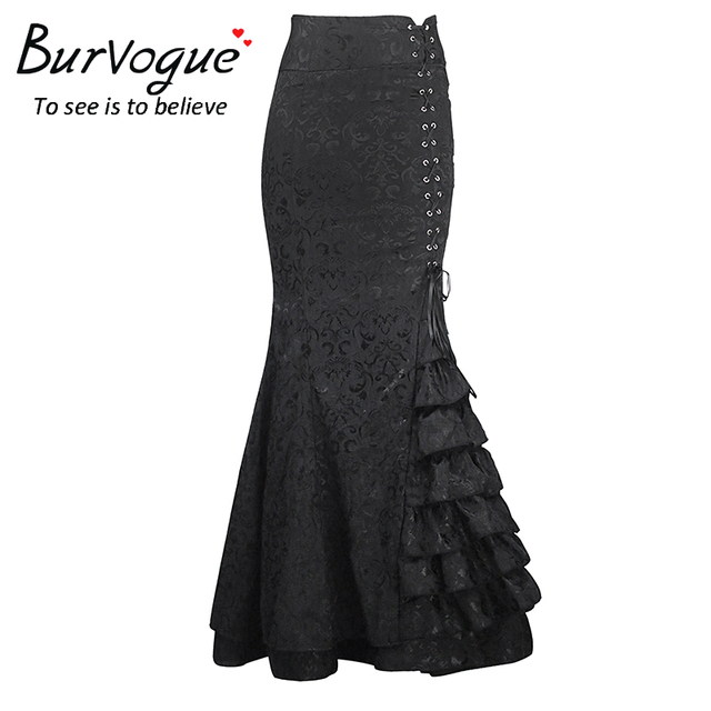 Burvogue 2016 Высокая Талия Bodycon Длинные Юбки Рыбий Хвост, Босоножки, Тонкий Старинные труба Юбки Стильный Долго Русалка юбка для женщины
