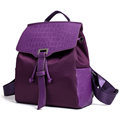 Korean Style Fashion Travel Bag Women Crocodile print Designer Oxford Genuine Leather Backpack Belt Buckle Drawstring