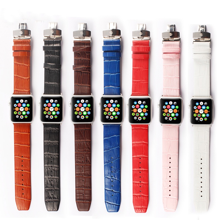 38mm 42mm Metal Butterfly Buckle Genuine Leather Luxury Iwatch Band Sports Watch Bracelet Strap for Apple Watch I55.