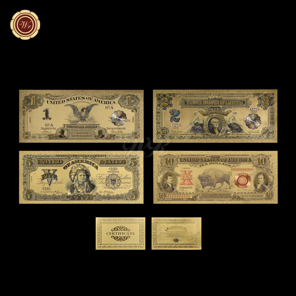 Description Picture 3 of item24k Colour Gold Banknote Rare America Set 1899&1901 Edition Paper Money Plated Colour Gold Paper Collection Business Gift