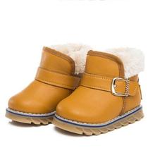 NEW Fashion Children Snow Boots Boys Girls Flat with Hook & Loop Warm Plush Ankle Boots Leather Shoes Kids Baby 02