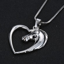 2015 Fashion New jewelry plated white K Horse in Heart Necklace Pendant Necklace for women girl