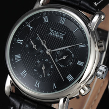 2016 new Luxury brand JARAGAR automatic mechanical self-wind 24 hour week date solid roman index dial PU leather men watches