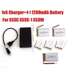 Free Shipping! 6pcs 3.7V 1200mAh Lipo Battery+Charger for Syma X5SW X5SC X5SC-1 RC Quad Drone