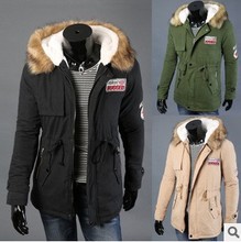 2015 new winter  men cashmere hooded coat collar  warm coat padded  parkas fashion men coat jacket winter clothes