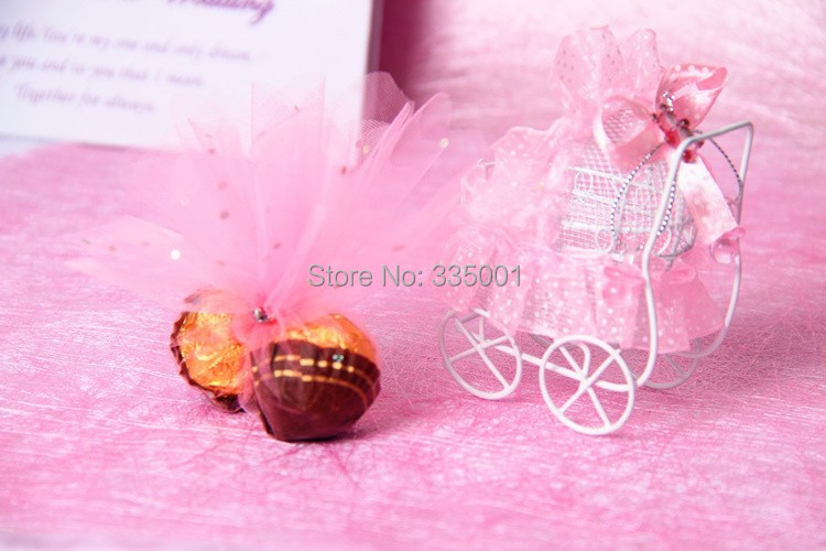 Baby shower favor candy box--Iron Trolley Carriage Fairy Tale Theme Pink Lace Flower  Boxes  wedding party sweet box 50pcs/lot