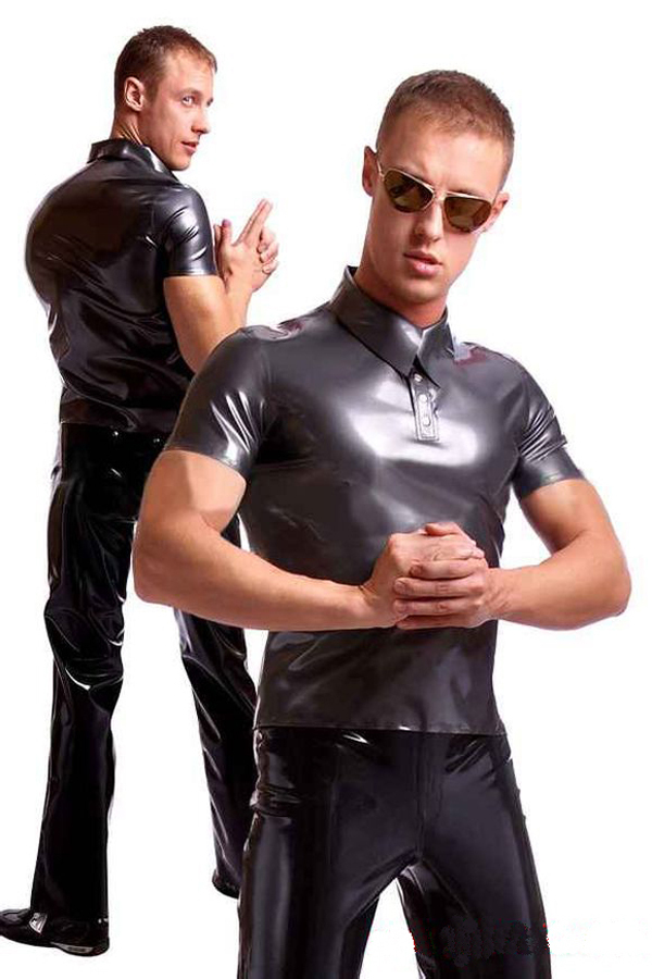 2015 new fashion casual clothes short sleeves latex men's tights catsuit fetish rubber garment for adult plus size Hot sale