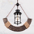 Retro Vintage Wooden Anchors Design Iron Led E27 Chain Pendant Lamp for Living Room Aisle Restaurant