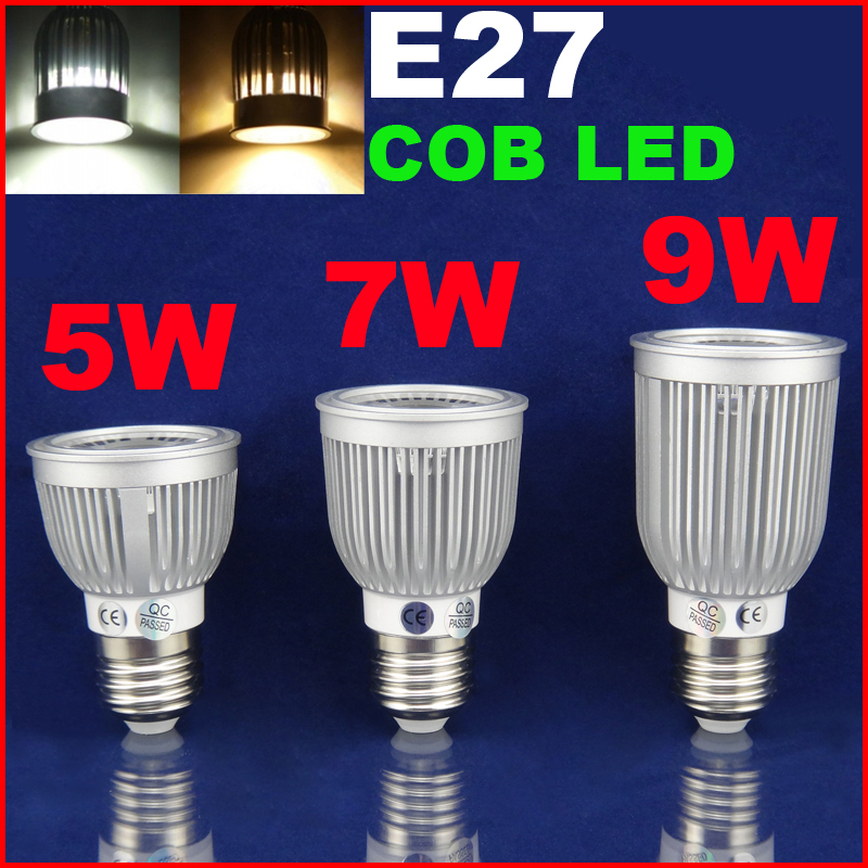 5PCS 9W  E27  AC85~265V White/Warm white LED Bulb COB Light Spot Light LED Light Lamp Epistar LED tube Super bright indoor